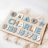Picture of Personalized Wooden Puzzle Name Board - Graphics and Figures - Blue and Gray Colors Style - Custom Gifts for Baby Boys