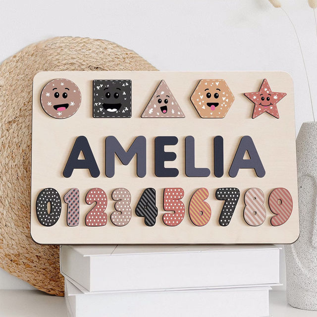 Picture of Personalized Wooden Puzzle Name Board - Graphics and Figures - Brown Colors Style - Custom Gifts for Baby Boys