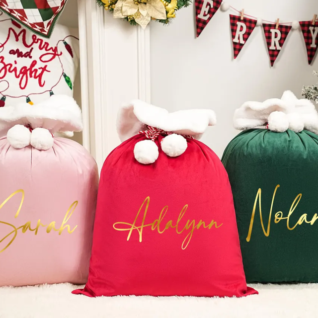 Picture of Custom Santa Bags - Custom Fleece Drawstring Bags - Christmas Bags with Names