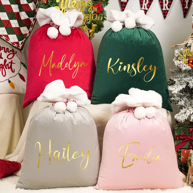 Picture of Custom Santa Bags - Custom Fleece Drawstring Bags - Christmas Bags with Names