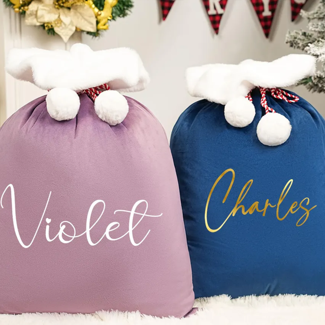Picture of Custom Santa Bags - Custom Fleece Drawstring Bags - Christmas Bags with Names