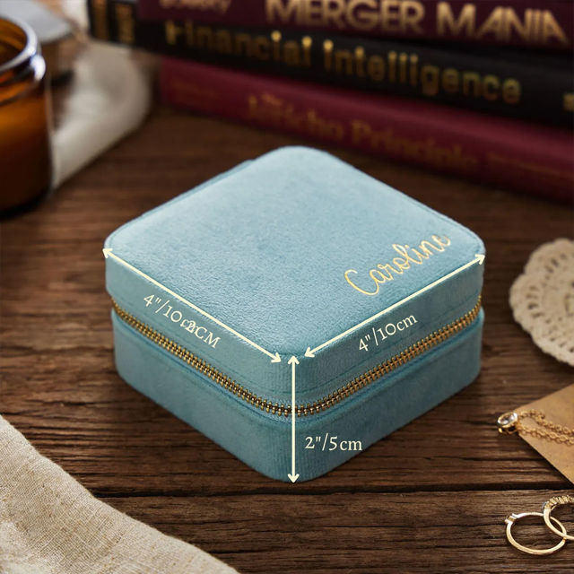 Picture of Custom Square Velvet Travel Jewelry Box - Personalized Small Travel case - Bridesmaid Gift