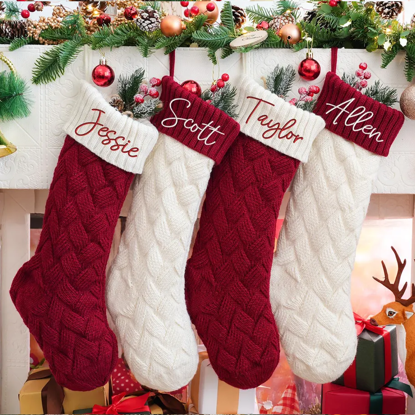 Picture of Custom Knitted Christmas Stockings - Custom Family Christmas Stocking Gifts - Custom Embroidered Christmas Stockings