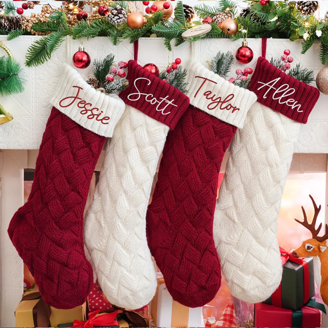 Picture of Custom Knitted Christmas Stockings - Custom Family Christmas Stocking Gifts - Custom Embroidered Christmas Stockings