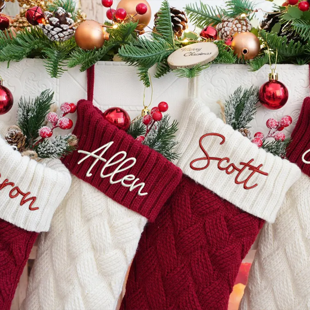 Picture of Custom Knitted Christmas Stockings - Custom Family Christmas Stocking Gifts - Custom Embroidered Christmas Stockings