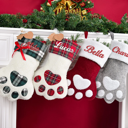 Picture of Custom Pet Christmas Stocking - Personalized Paw Shape Embroidery Christmas Stocking