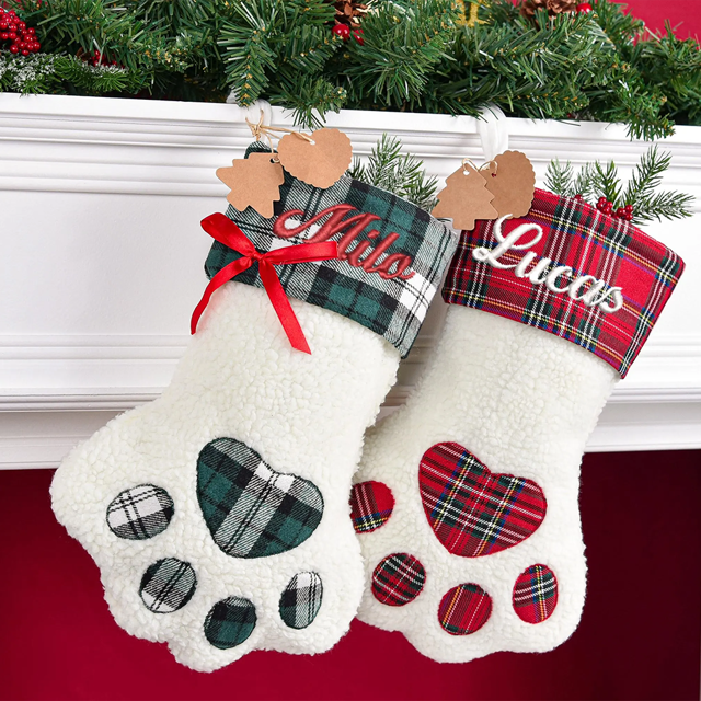 Picture of Custom Pet Christmas Stocking - Personalized Paw Shape Embroidery Christmas Stocking