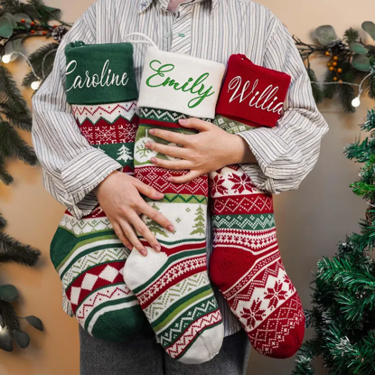 Picture of Embroidered Family Holiday Christmas Stockings - Custom Knitted Christmas Stockings - Christmas Decorations, Family Christmas Gifts, Holiday Decor