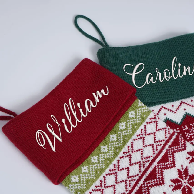 Picture of Embroidered Family Holiday Christmas Stockings - Custom Knitted Christmas Stockings - Christmas Decorations, Family Christmas Gifts, Holiday Decor