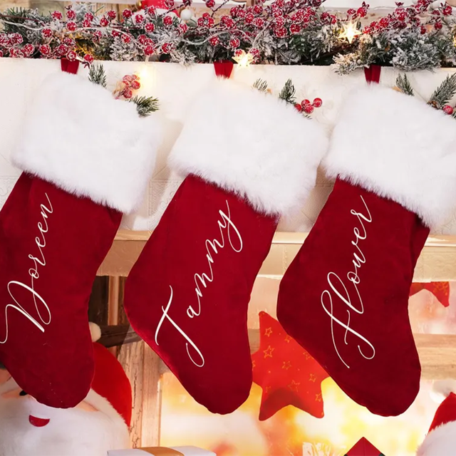 Picture of Custom Christmas Stockings - Personalized Red Plush Christmas Stockings - Custom Name Christmas Stockings