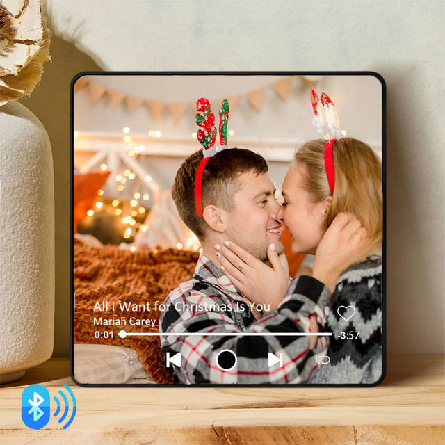 Picture of Custom Christmas Music Photo Fridge Magnet - Personalised Spotify Plaque Magnet - Bluetooth Supported - Couple's First Christmas