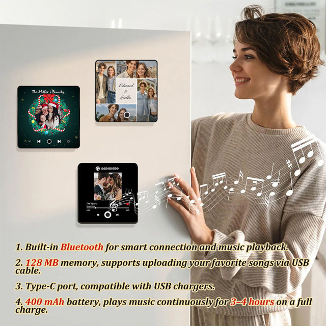 Picture of Custom Christmas Music Photo Fridge Magnet - Personalised Spotify Plaque Magnet - Bluetooth Supported - Couple's First Christmas