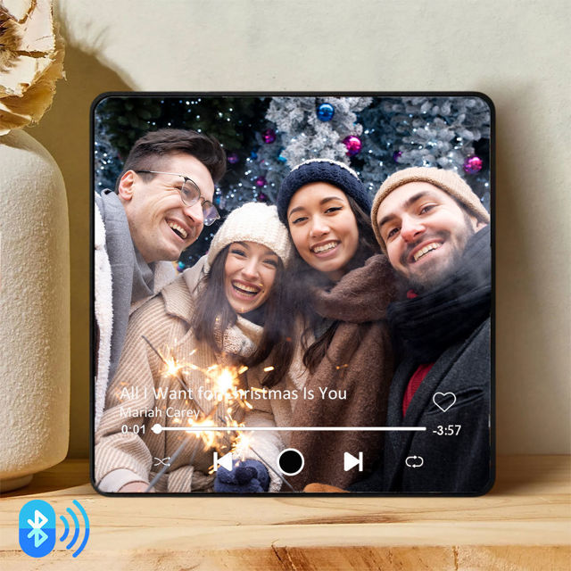Picture of Custom Christmas Music Photo Fridge Magnet - Personalised Spotify Plaque Magnet - Bluetooth Supported - Couple's First Christmas