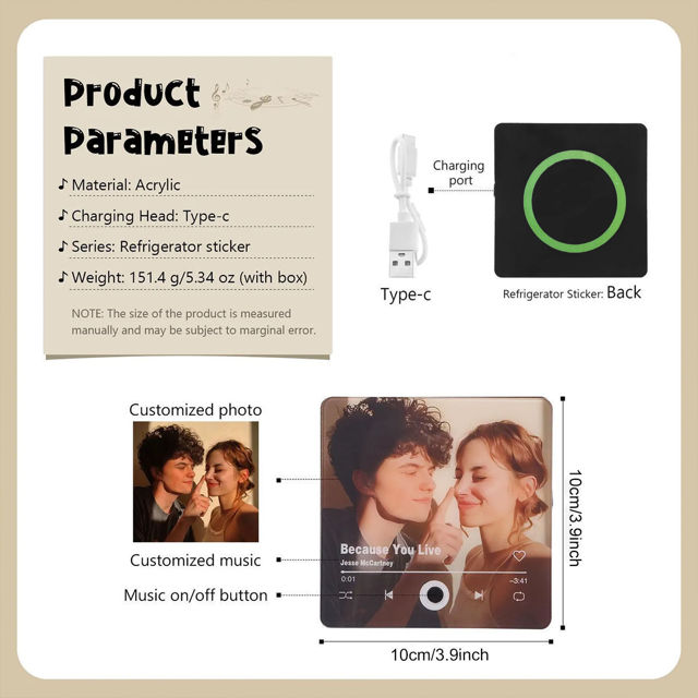 Picture of Custom Christmas Music Photo Fridge Magnet - Personalised Spotify Plaque Magnet - Bluetooth Supported - Couple's First Christmas