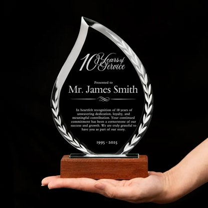 Picture of Leaves Crystal Award – Personalized Engraved Glass Plaques for Corporate Recognition, Employee Achievement & Retirement Gifts