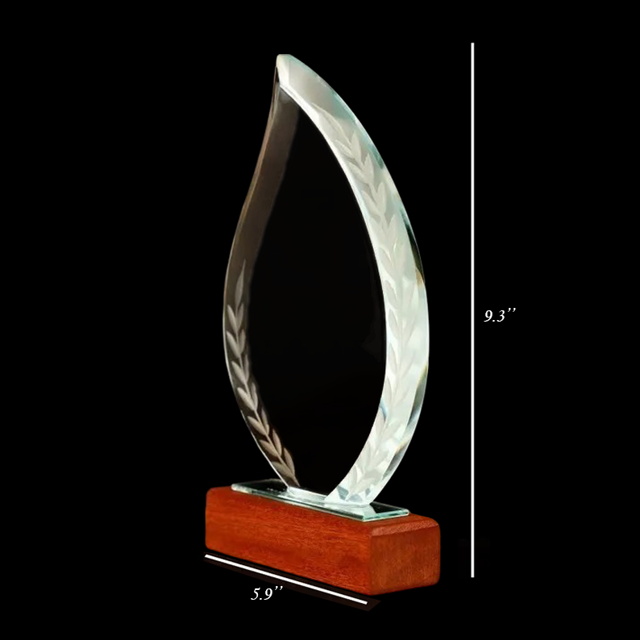 Picture of Leaves Crystal Award – Personalized Engraved Glass Plaques for Corporate Recognition, Employee Achievement & Retirement Gifts