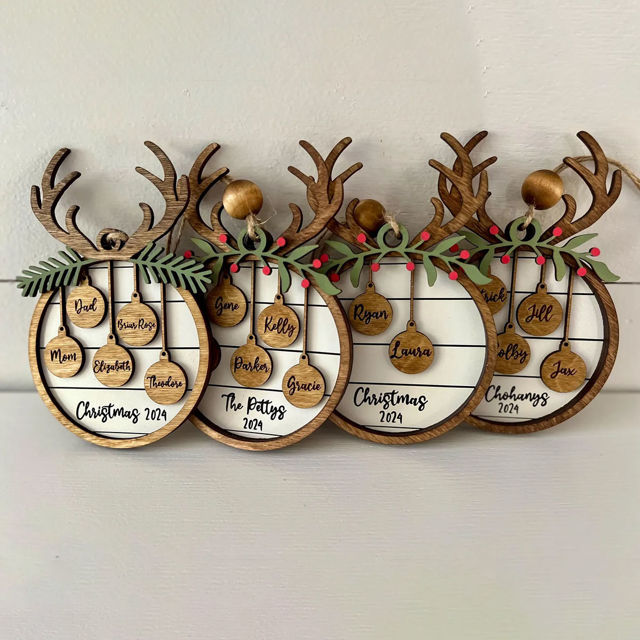 Picture of Personalized Wooden Christmas Ornaments - Family Christmas Ornament with Names - Circle Shaped Christmas Ornament