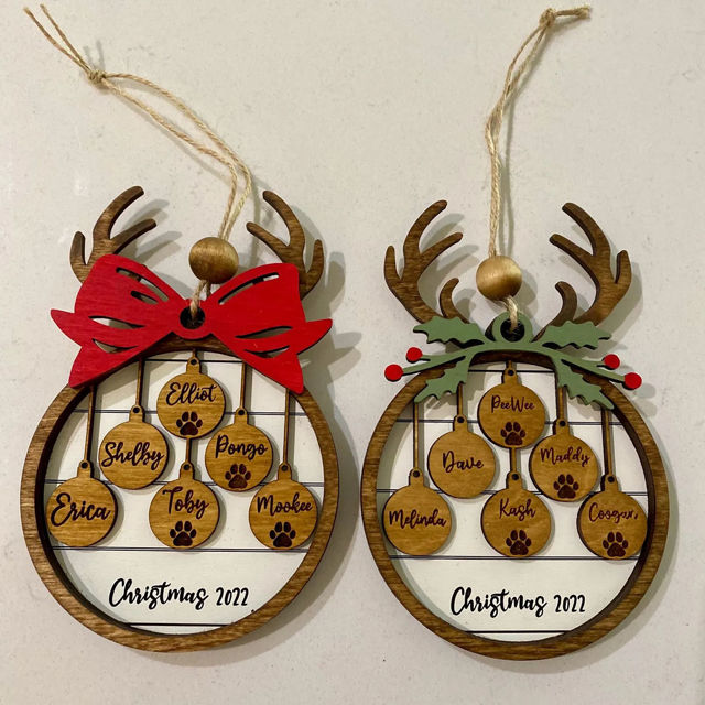 Picture of Personalized Wooden Christmas Ornaments - Family Christmas Ornament with Names - Circle Shaped Christmas Ornament