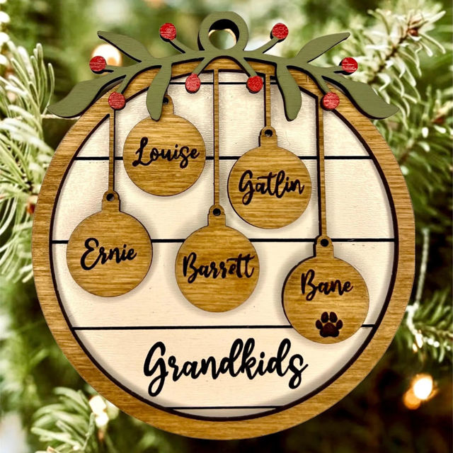 Picture of Personalized Wooden Christmas Ornaments - Family Christmas Ornament with Names - Circle Shaped Christmas Ornament