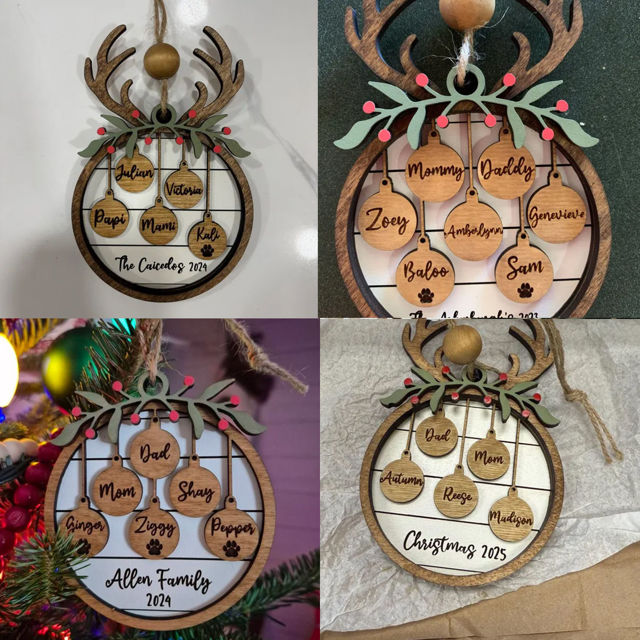 Picture of Personalized Wooden Christmas Ornaments - Family Christmas Ornament with Names - Circle Shaped Christmas Ornament