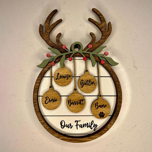 Picture of Personalized Wooden Christmas Ornaments - Family Christmas Ornament with Names - Circle Shaped Christmas Ornament