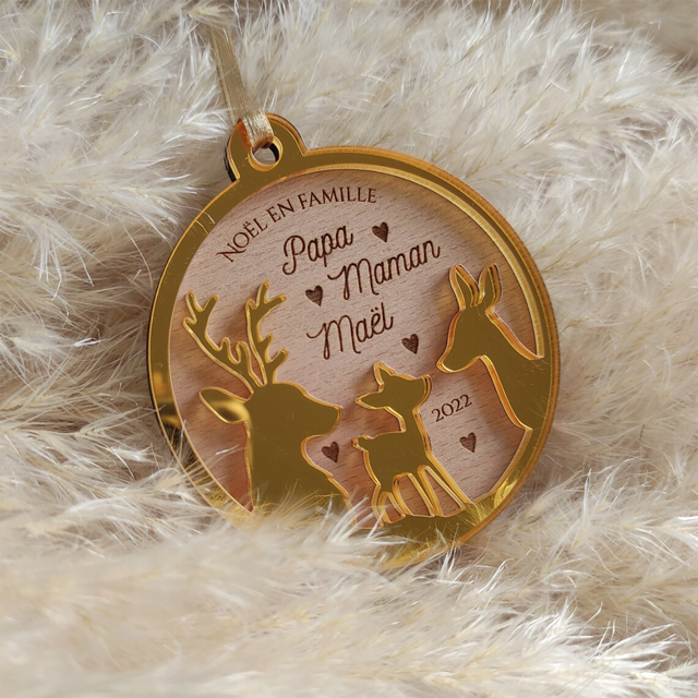 Picture of Personalized Wooden Christmas Decorations - Fawn Family - Home Christmas Decorations