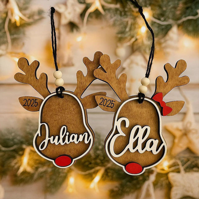 Picture of Personalized Wooden Christmas Ornament - Elk Shaped Family Christmas Ornament with Names