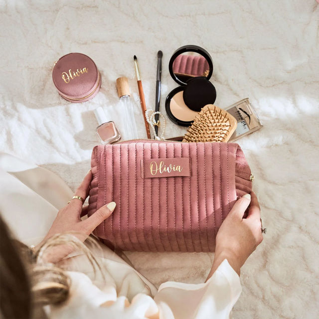 Picture of Custom Velvet Toiletry Bag for Women - Personalized bridesmaid Gifts - Travel  Wash Bag For Women - Christmas Gift