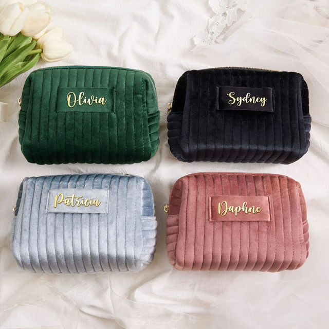 Picture of Custom Velvet Toiletry Bag for Women - Personalized bridesmaid Gifts - Travel  Wash Bag For Women - Christmas Gift
