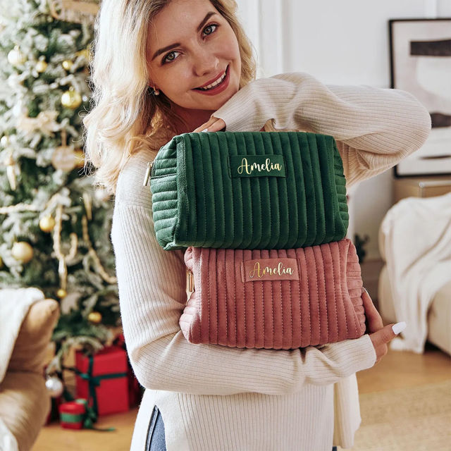 Picture of Custom Velvet Toiletry Bag for Women - Personalized bridesmaid Gifts - Travel  Wash Bag For Women - Christmas Gift