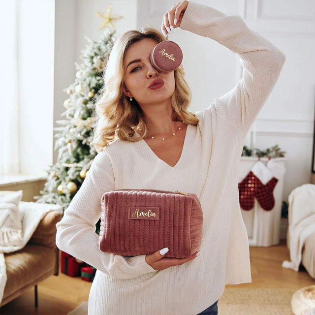 Picture of Custom Velvet Toiletry Bag for Women - Personalized bridesmaid Gifts - Travel  Wash Bag For Women - Christmas Gift
