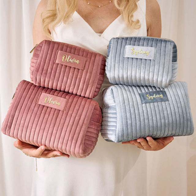 Picture of Custom Velvet Toiletry Bag for Women - Personalized bridesmaid Gifts - Travel  Wash Bag For Women - Christmas Gift