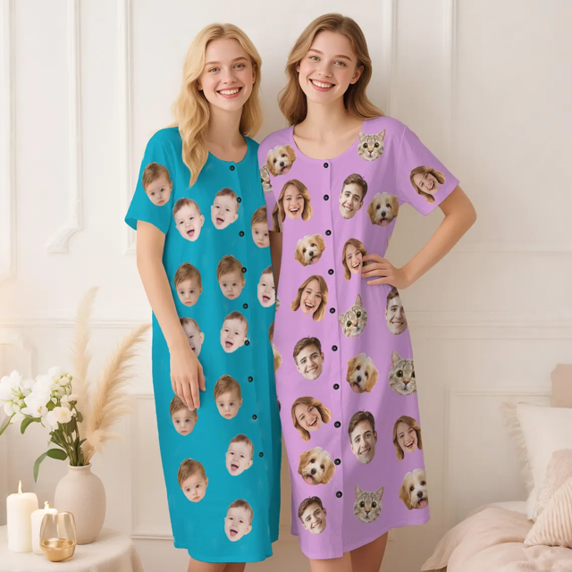 Picture of Custom Pajamas - Custom Photo Nightdress – Personalized Face Sleepwear - Women's Nightdress, Gift for Her, Birthday Gift
