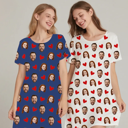 Picture of Custom Photo Nightdress – Personalized Face Sleepwear - Heart Nightdress