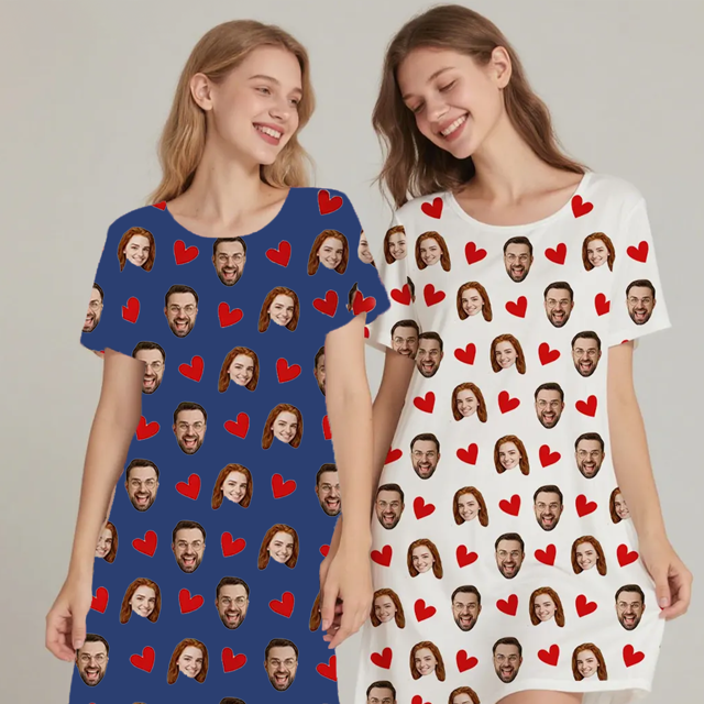 Picture of Custom Photo Nightdress – Personalized Face Sleepwear - Heart Nightdress