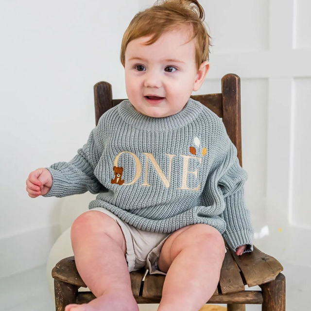 Picture of Personalized Embroidered First Birthday Sweater - Custom Embroidery Sweater for Kids