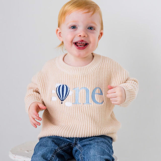 Picture of Personalized Embroidered First Birthday Sweater - Custom Embroidery Sweater for Kids