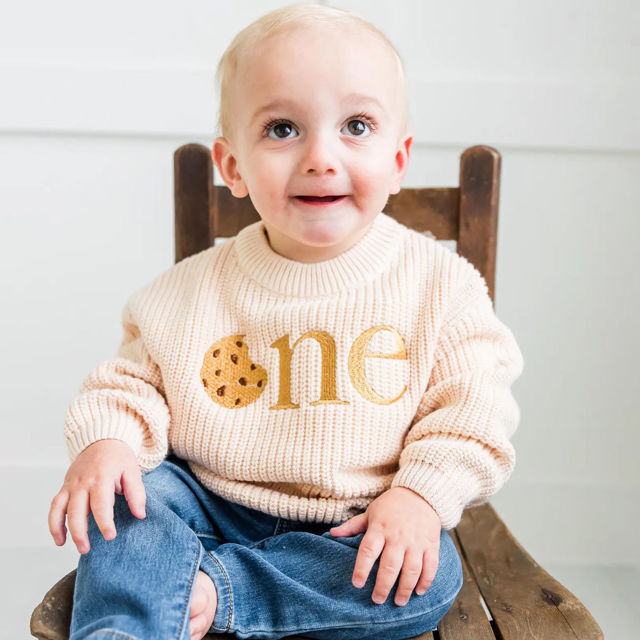 Picture of Personalized Embroidered First Birthday Sweater - Custom Embroidery Sweater for Kids
