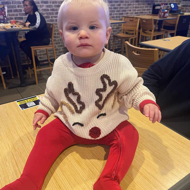 Picture of Personalized Embroidered Christmas Elk Sweater for Kids - Custom Knitted Embroidery Sweater for Toddler & Baby