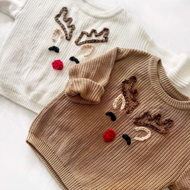 Picture of Personalized Embroidered Christmas Elk Sweater for Kids - Custom Knitted Embroidery Sweater for Toddler & Baby