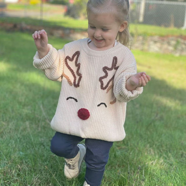 Picture of Personalized Embroidered Christmas Elk Sweater for Kids - Custom Knitted Embroidery Sweater for Toddler & Baby