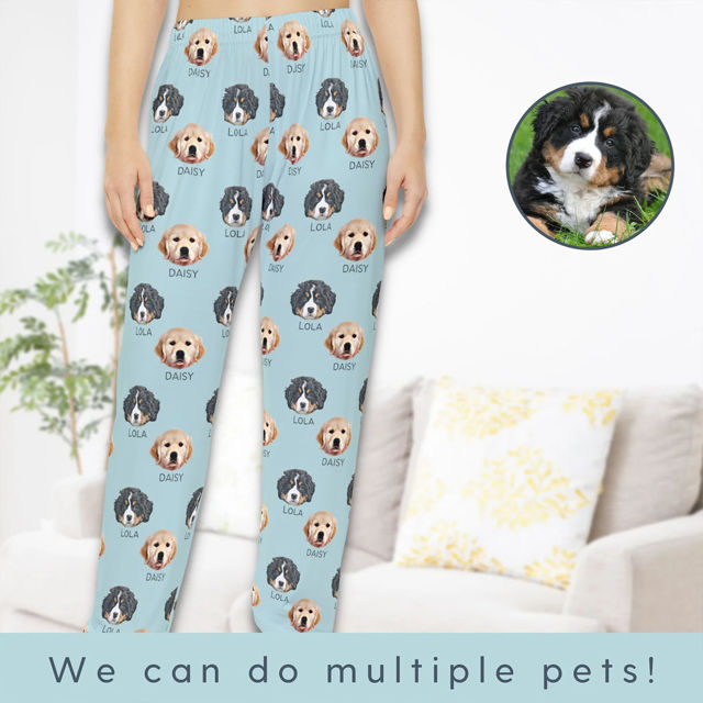 Picture of Custom Pajama Pants with Pets Face and Name - Personalised Pajama bottoms with Faces
