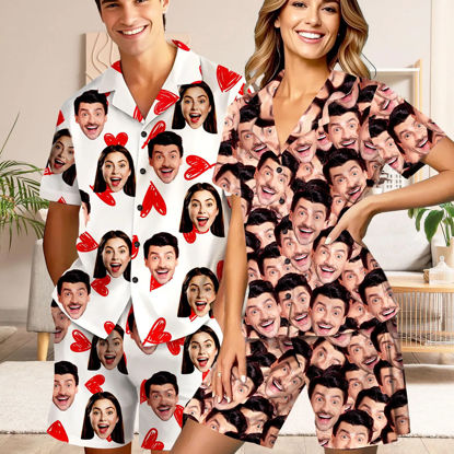 Picture of Custom Short Sleeves Face Pajamas Full Set - Personalised Unisex Summer Pajama Gift Sets