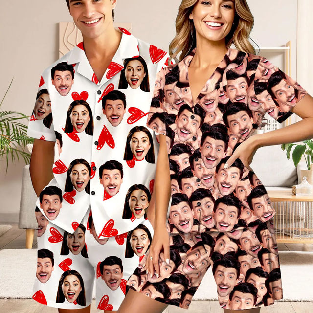 Picture of Custom Short Sleeves Face Pajamas Full Set - Personalised Unisex Summer Pajama Gift Sets
