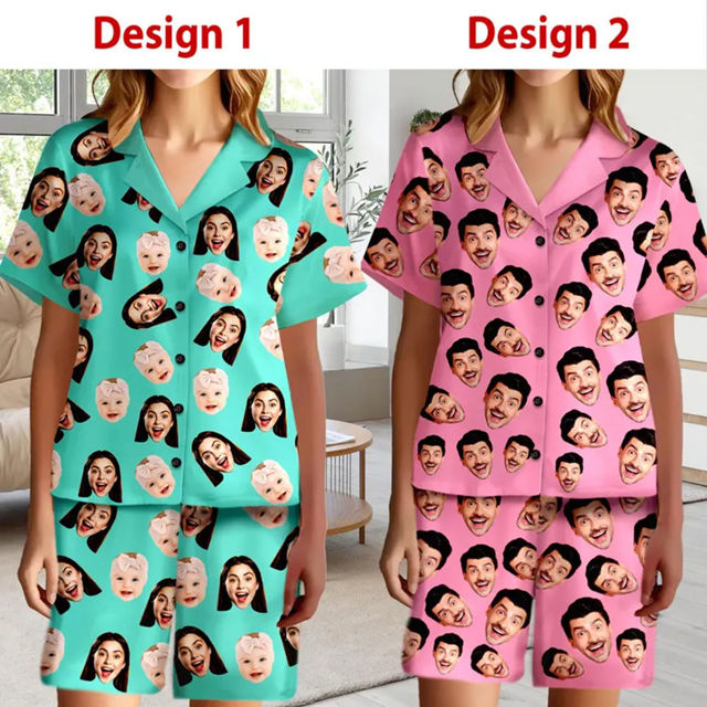 Picture of Custom Short Sleeves Face Pajamas Full Set - Personalised Unisex Summer Pajama Gift Sets