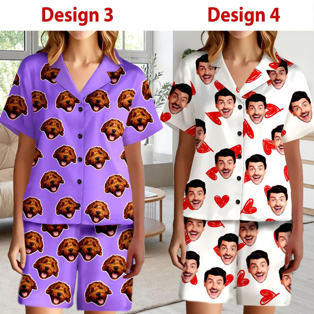 Picture of Custom Short Sleeves Face Pajamas Full Set - Personalised Unisex Summer Pajama Gift Sets