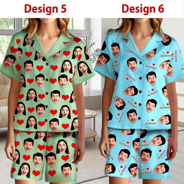 Picture of Custom Short Sleeves Face Pajamas Full Set - Personalised Unisex Summer Pajama Gift Sets