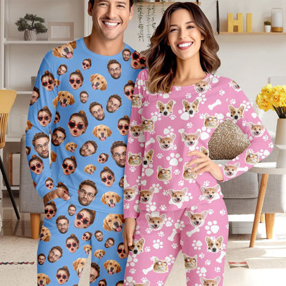 Picture of Custom Pajama Sets - Personalized Long Sleeves Pajama with Faces
