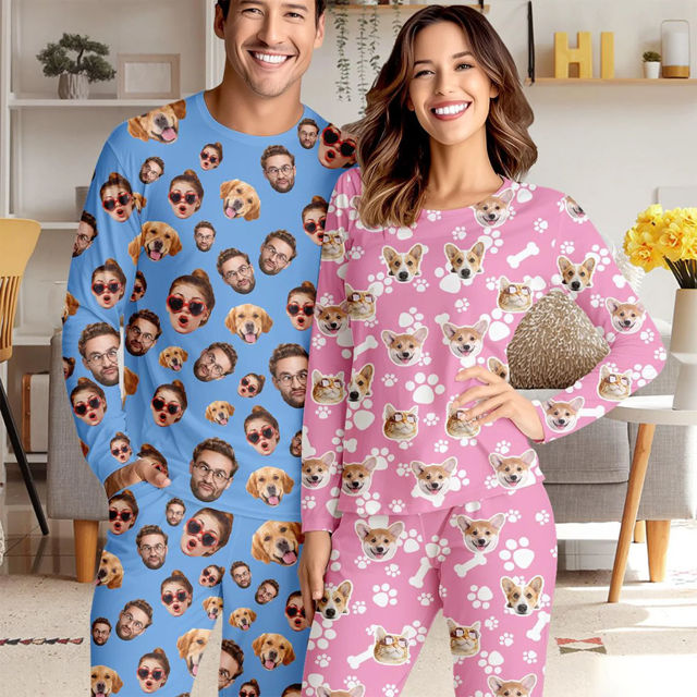 Picture of Custom Pajama Sets - Personalized Long Sleeves Pajama with Faces