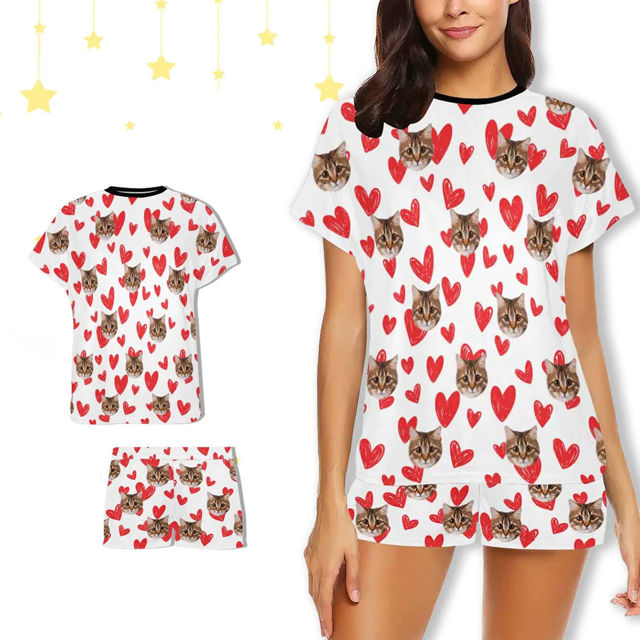 Picture of Custom Cozy Short Sleeves Face Pajamas Full Set - Personalised Unisex Summer Pajama Gift Sets